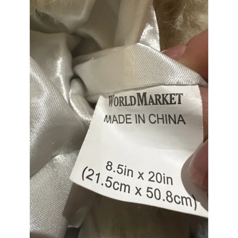 World Market Faux Fur Christmas Stocking Pom Pom Tan‎ White Holiday Decor